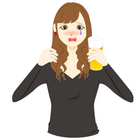 A woman crying while drinking beerのイラスト素材