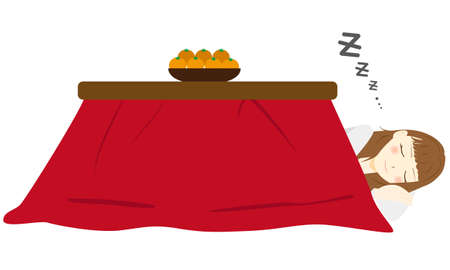 woman sleeping in kotatsu. Vector illustrationのイラスト素材