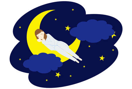 woman sleeping in moon. Vector illustrationのイラスト素材