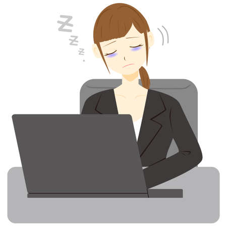 businesswoman sleeps  in front of the computerのイラスト素材