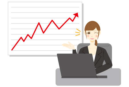 Businesswoman using computer. 
Stock arrow up rate increase price value finance.のイラスト素材