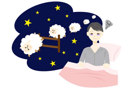 Illustration of a middle aged woman with insomniaのイラスト素材