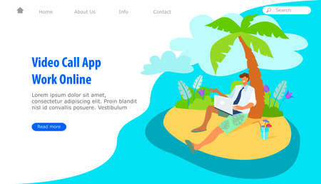 Feelancer on the beachworking and rilaxing. Business Man Remote Work Place. Businessman at the beach.のイラスト素材