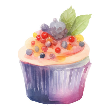 Cake Illustration. Isolated Watercolor Illustrationof Colorful and Delicious Dessertのイラスト素材