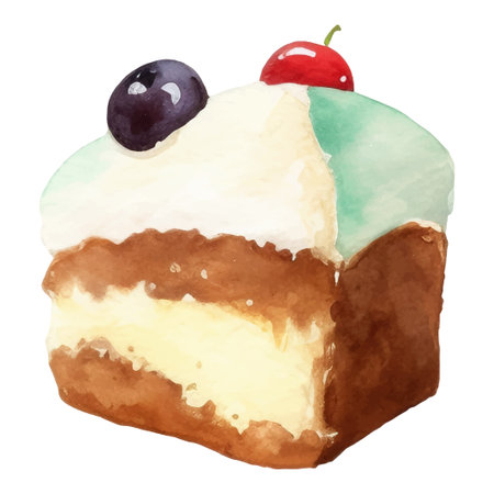 Cake Illustration. Isolated Watercolor Illustrationof Colorful and Delicious Dessertのイラスト素材