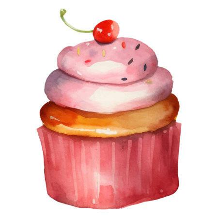 Cake Illustration. Isolated Watercolor Illustrationof Colorful and Delicious Dessertのイラスト素材