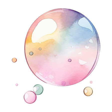 Soap Bubbles Watercolor Illustration. Hand drawn Colorful vector illustration isolated on white backgroundのイラスト素材