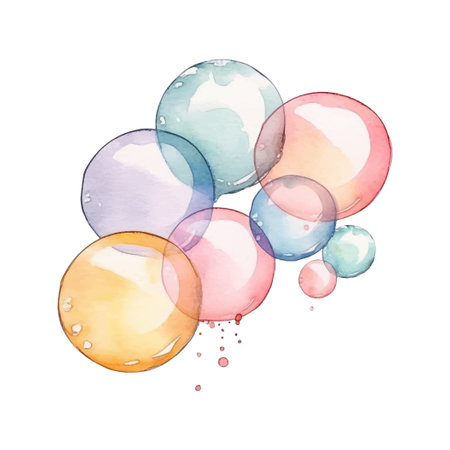 Soap Bubbles Watercolor Illustration. Hand drawn Colorful vector illustration isolated on white...