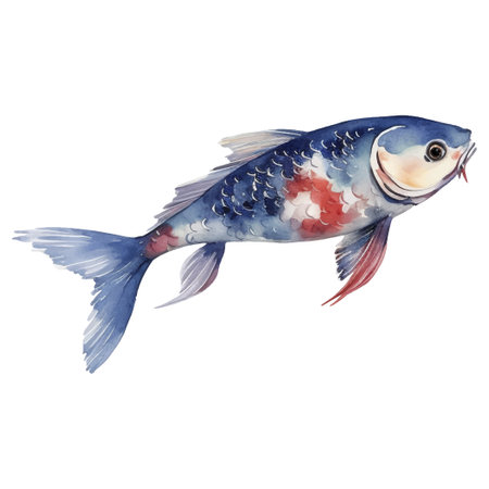 Watercolor hand painted Koi Fish Illustration. Japanese Style elements isolated on white backgroundのイラスト素材