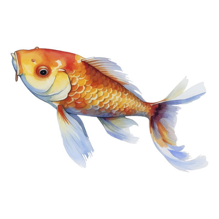 Watercolor hand painted Koi Fish Illustration. Japanese Style elements isolated on white backgroundのイラスト素材