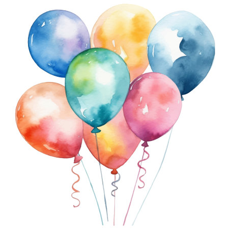 Bunch of Balloons Watercolor illustration. Hand drawn vector illustration isolated on white backgroundのイラスト素材