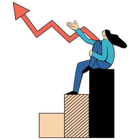 A Woman Make Research and Analysis Data. Vector illustration in Flat styleのイラスト素材