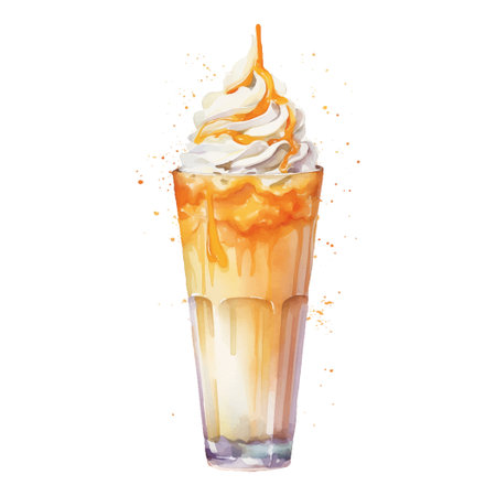 Refreshing Milkshake Watercolor illustration. Hand drawn vector illustration isolated on white backgroundのイラスト素材