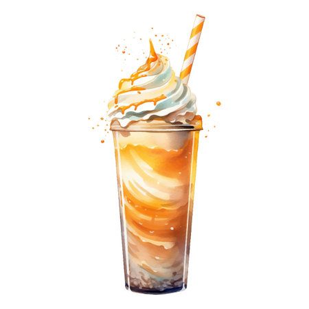 Refreshing Milkshake Watercolor illustration. Hand drawn vector illustration isolated on white backgroundのイラスト素材