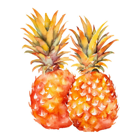 Watercolor Pineapple Illustration. Hand-drawn fresh food design element isolated on a white background.のイラスト素材