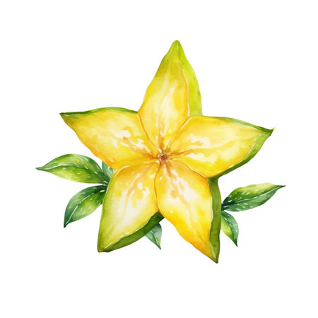 Watercolor Star fruit Illustration. Hand-drawn fresh food design element isolated on a white background.のイラスト素材