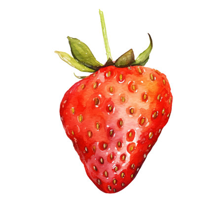 Watercolor Strawberry Illustration. Hand-drawn fresh food design element isolated on a white background.のイラスト素材