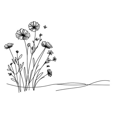 Continous line wildflower illustrationのイラスト素材