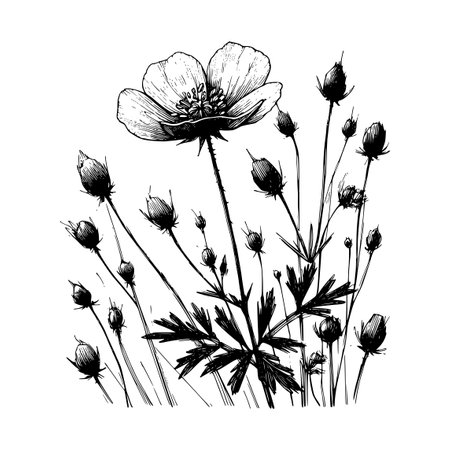 Wildflowers vector hand drawn Illustrationのイラスト素材