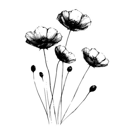 Wildflowers vector hand drawn Illustrationのイラスト素材