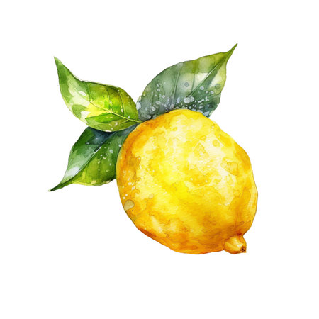 Watercolor Lemon Illustration. Hand-drawn fresh food design element isolated on a white background.の写真素材