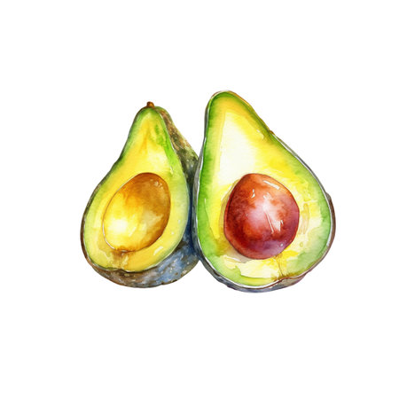 Watercolor Avocado Illustration. Hand-drawn fresh food design element isolated on a white background.の写真素材