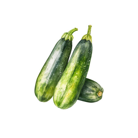 Watercolor Zucchini Illustration. Hand-drawn fresh food design element isolated on a white background.の写真素材