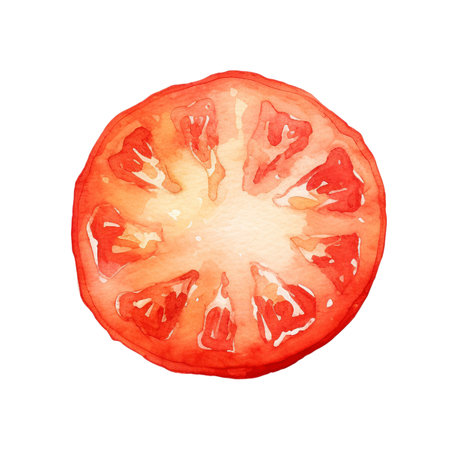Watercolor Tomato Illustration. Hand-drawn fresh food design element isolated on a white background.の写真素材