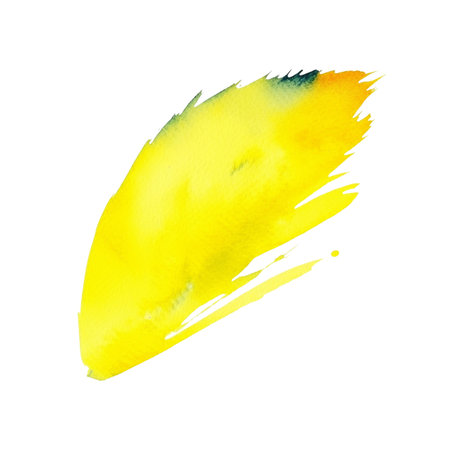Watercolor brush stroke. Yellow watercolor background isolated on white background.の写真素材