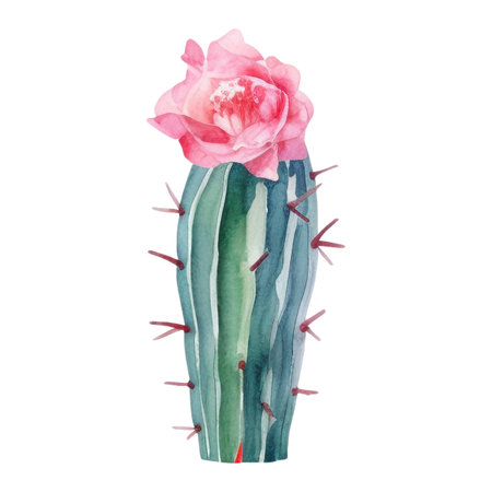 Watercolor Cactus Illustration. Hand-drawn design element isolated on a white background.の写真素材