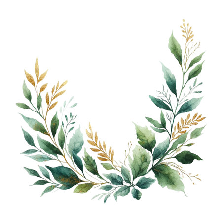 watercolor bouquet of  leaves on white background. hand painted flowers, gold and jade flowers witn leaves. wedding invitation, card, greeting card or invitation. vector collectionのイラスト素材