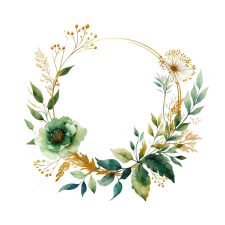 watercolor flowers and leaves on white background. hand painted flowers, gold and jade flowers witn leaves. wedding invitation, card, greeting card or invitation. vector collectionのイラスト素材