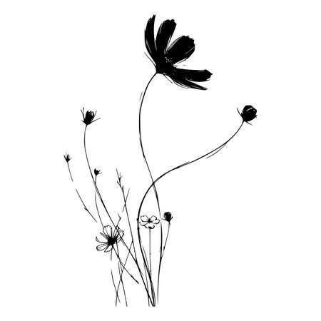 Beautiful black flowers, isolated on a white background. Vector illustrationのイラスト素材