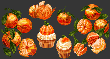 Set of hand drawn tangerinesのイラスト素材