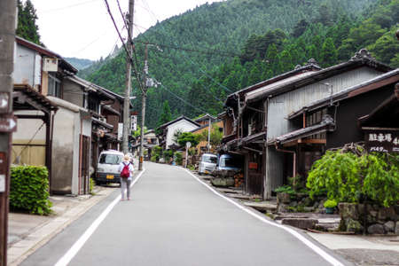 Lady walking along the street in Kurama Village in Kyotoのeditorial素材