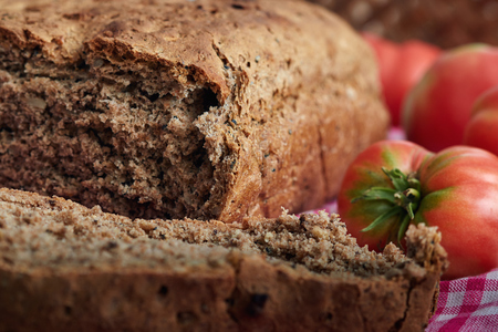 Homemade bread made with whole-wheat flour, whole rye flour, buckwheat and hemp flour, sunflower...