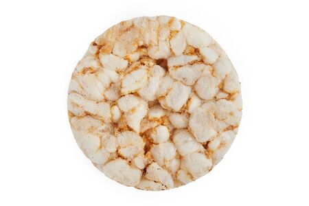 Round crispy rice crackers (cakes) isolated on white backgroundの写真素材