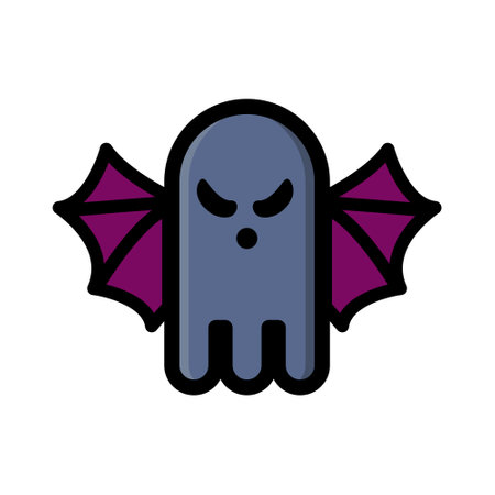 Isolated Halloween Holiday Icon Concept. Cute Ghost Cartoon Icon Illustration with Bat Wingsのイラスト素材