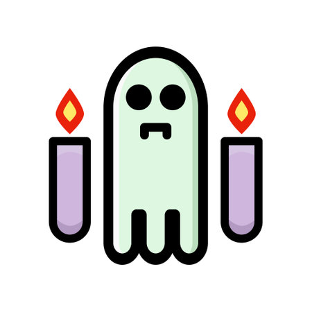 Cute ghost isolated, Cartoon Ghosts, Spooky vector, Cute doodle character, Halloween spirit with candleのイラスト素材