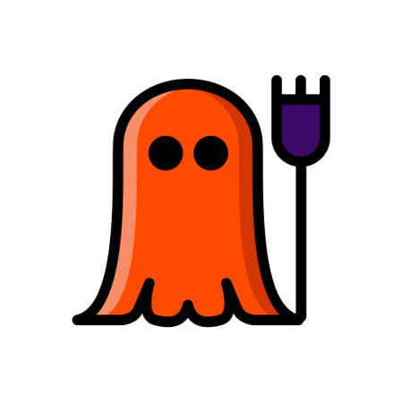 Halloween scary orange ghost design on white background. Ghost with fork weapon. cute ghostのイラスト素材