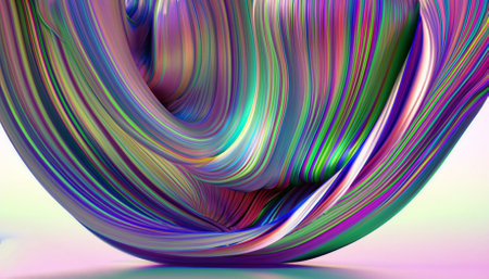 3d render, abstract background with colorful lines, waves and curves