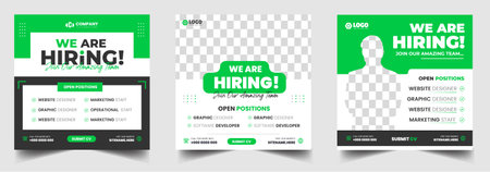 We are hiring job vacancy social media post banner design template with green color. We are hiring job vacancy square web banner design.のイラスト素材