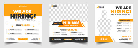 We are hiring job vacancy social media post banner design template with yellow color. We are hiring job vacancy square web banner design.のイラスト素材