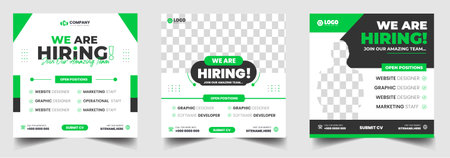 We are hiring job vacancy social media post banner design template with green color. We are hiring job vacancy square web banner design.のイラスト素材