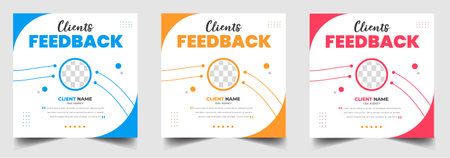 client feedback social media post banner set. Customer feedback testimonial social media post web banner template. client testimonials social media post banner design template.のイラスト素材