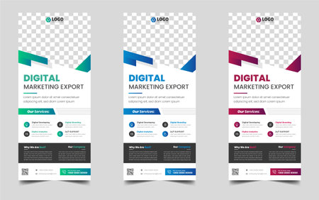 digital marketing corporate business roll up banner or stand banner design template with blue, green and red color. digital marketing corporate business modern rack card and dl flyのイラスト素材