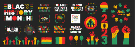 black history month background set. black history month 2023 background. African American History or Black History Month. Celebrated annually in February in the USA, Canada.のイラスト素材