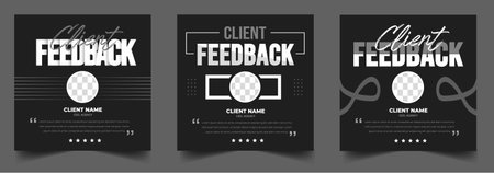 Customer feedback, Customer testimonial, client review, client Testimonials social media post banner design template with black and dark color. black, dark and white color client rのイラスト素材
