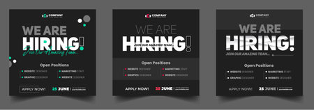 We are hiring job vacancy social media post banner design template with black and dark color. black, dark and white we are hiring banner.のイラスト素材