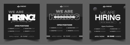 We are hiring job vacancy social media post banner design template with black and dark color. black, dark and white we are hiring banner.のイラスト素材